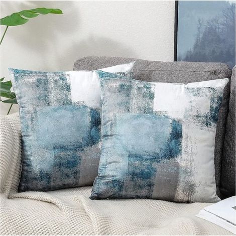 Housse de coussin décorative 45X45 Lot de 2 housses de coussin en velours Housse de coussin de style campagnard bleu Coussin déc (1/5)