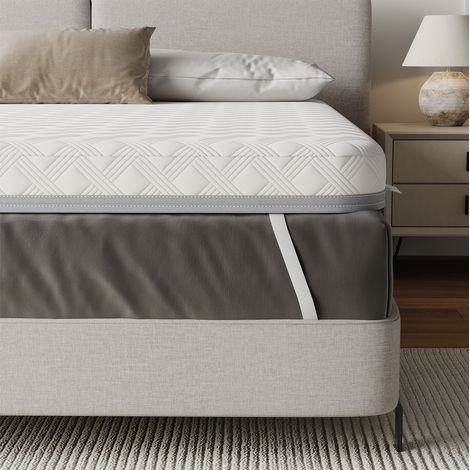 Surmatelas 140x200 cm - Épaisseur de 8 cm, Mousse à haute résilience, Ergonomique,Non amovible,Confort Optimal,Antidérapant,Blanc
