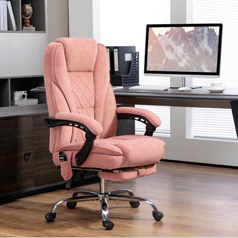 Buerostuhl Massagesessel aus Polyester Rosa mit Waerme, 135° Neigung, Fussstuetze und 360° Drehfunktion, 67x72x111-119 cm (1/5)