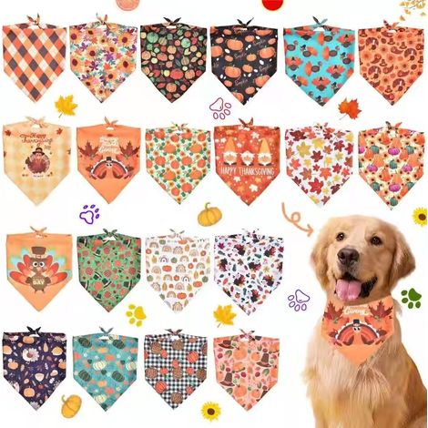 Herbstliche Thanksgiving XL Haustier-Lätzchen (80×55×55 cm), 20er-Pack, zum Binden, waschbar, geeignet für große Hunde, mehrfarbiges Herbst-Set. (1/5)