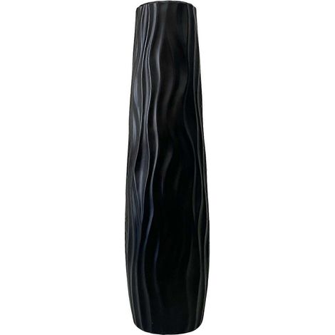 Grand vase de sol décoratif haut texturé et incassable pour la maison - Noir (1/4)