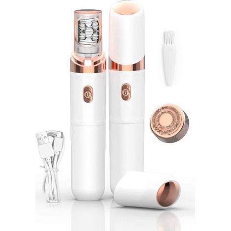 Épilateur électrique 2-en-1 rechargeable pour femme, épilation du visage avec lumière LED, compact et indolore, pour menton et lèvre supérieure, blanc (1/5)