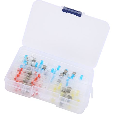 50 Stück Schrumpfschlauch-Stoßverbinder, weiß, rot, blau, gelb, Lötring, wasserdichte Kabelverbindung (1/5)