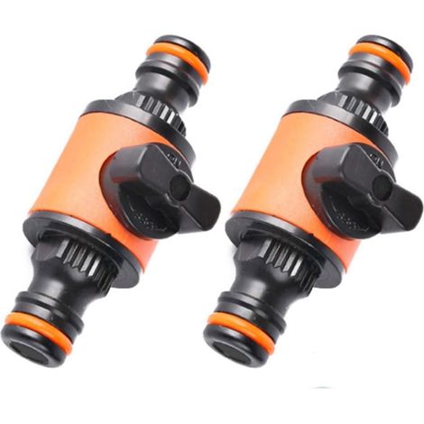 Set di 2 raccordi rapidi per tubo da giardino con valvola di intercettazione, connettore per tubo da giardino (arancione) (1/5)