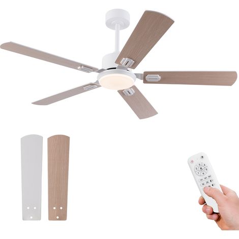 Ventilateur de Plafond avec Lumière LED 132 cm, Moteur DC Silencieux, 6 Vitesses, Réversible, Télécommande, Pales Réversibles, Idéal pour Salon et Terrasse