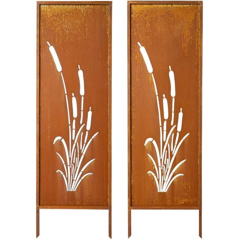Panneau Brise Vue Extérieur Métal 50x160 cm Paravent Extérieur Décoratif Autoportant, Séparation de Jardin, Écran d'Intimité, Acier au Carbone, Piquets de Sol, Motifs Naturels Ajourés, Lot de 2 (1/5)