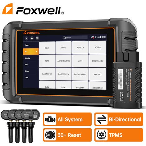 Scanner automobile FOXWELL NT809TS OBD2 12V tout-système, test bidirectionnel, programmation & réapprentissage capteur TPMS, plus de 30 fonctions de réinitialisation entretien mise à jour gratuite mul