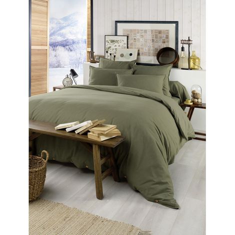 Housse de couette flanelle 260 x 240 cm candice romarin Kaki