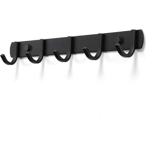 Porte-manteau mural noir mat avec crochets, support pour vestes, crochet mural, 5 crochets. (1/5)