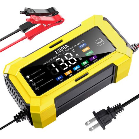 12V 6A JauneChargeur 12V 6A pour batteries de voiture, batteries de moto et batteries au plomb-acide et lithium-fer (1/4)