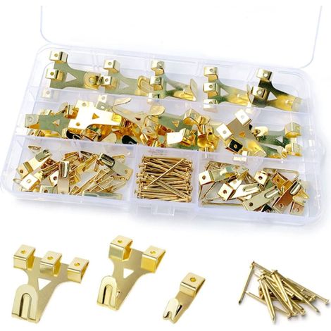 Juego de 130 ganchos para marcos de fotos, ganchos de pared de metal, kit de colgado resistente, ideal para lienzos, fotos, relojes y espejos. (1/5)