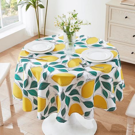 Tischdecke rund 150 cm abwaschbar, wasserabweisend, mit Zitronenmuster für Innen & Außen