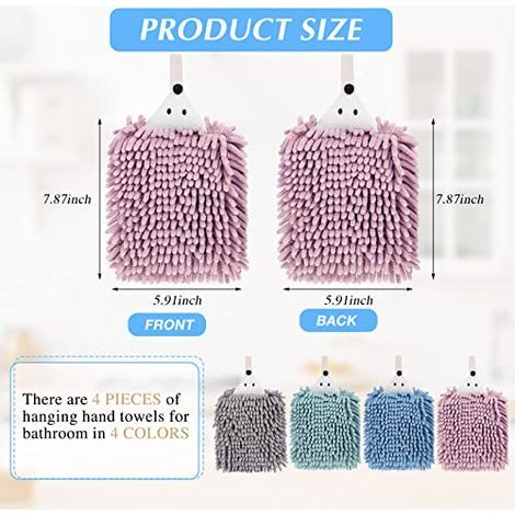 Set aus 4 weichen, saugfähigen, schnelltrocknenden Chenille-Handtüchern mit Igelmuster, geeignet zum Trocknen im Badezimmer, in der Küche oder am Waschbecken (rosa, grün, weiß) (1/5)