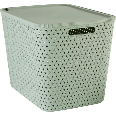 5Five Simply Smart – Boîte de rangement tressée 28L – Dimensions L. 39,7 x l. 30,2 x H. 30 cm – Matière polypropylène – Couleur vert sauge