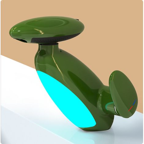 Robinet de salle de bain à LED Penguin, éclairage multicolore, bec pivotant et extractible à 360°, 4 jets, cartouche de valve en céramique (vert) (1/5)
