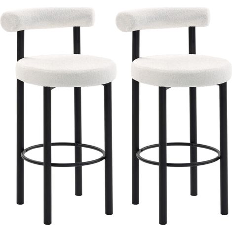 Lot 2 Tabourets Bar Ottenthal Design Dossier Tissu Bouclette Blanc Confort Élégant (1/5)