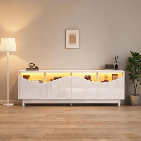 Meuble TV avec éclairage LED blanc brillant verre trempé 175 x (1/5)