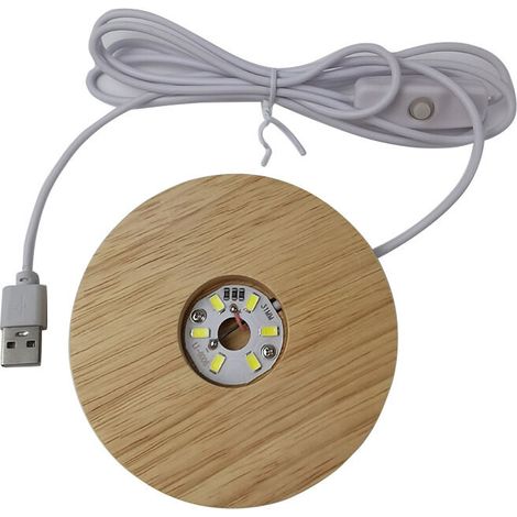 SABIR Base lumineuse LED en bois,plaque de base ronde à LED pour bureau, décoration alimentée par USB pour boule de cristal, bijoux, verre, résine, vase acrylique (1/5)