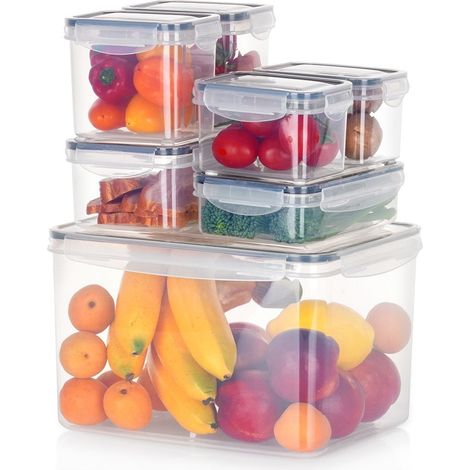 Recipientes para alimentos con tapa y cierre, 7 piezas. (1/5)