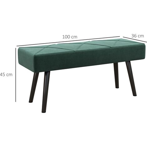 Banc rembourré velours côtelé, repose-pieds, banquette de chambre, coffre d'entrée, structure en X, charge max 120 kg, 100 x 36 x 45 cm, teinte verte (1/5)