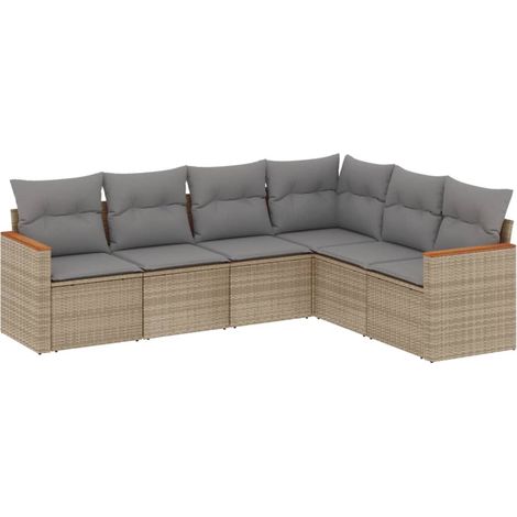 vidaXL Cuscini per seduta - Set Divano da Giardino 6 pz con Cuscini Beige Misto Polyrattan (1/5)