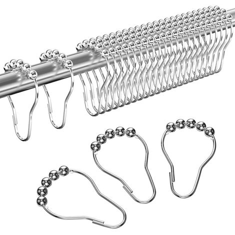 Anneaux Rideau Douche - Acier Inoxydable - Système Coulissant À Billes Métalliques - Pour Tringle De Douche - 24 Pièces