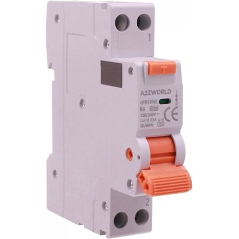 RCBO Interruttore Magnetotermico Differenziale Tipo A-SI Super Immunizzato, Curva B 1P+N 1M 6000A 30mA AC 230V IP20, GYR10N, Disponibili 6A 10A 16A 20A 25A 32A 40A (B6A)