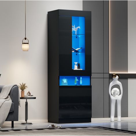 MEUBLIV LED-Vitrine schwarz 50x40x180 cm – Glasböden, Stauraum, Montage erforderlich (1/5)