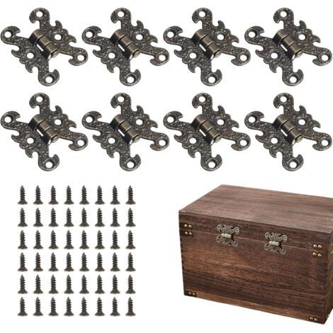 8 Pièces Vintage Charnières, Alliage de Zinc Rétro Charnières Avec Vis, Antique Gravure Charnière avec Vis, Style Vintage, pour Portes Armoires Boîtes à Bijoux, Boîtes en Bois (Bronze) (1/5)