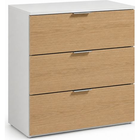 Cassettiera 3 Cassetti Comodino Senza Piedi Comò Mobile Camera da Letto Salvaspazio Finitura Antigraffio Design Minimal Moderno Arredo Casa Studio Lavanderia Corridoio 77 x 38 x 80 Cm Bianco E Rovere (1/5)