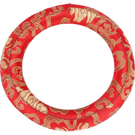 Coussin rond de méditation en brocart de soie 18cm, anneau de bol chantant rouge, coussin de prière circulaire (1/5)