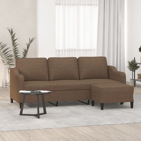 Sofá de 3 plazas con taburete de tela marrón 180 cm vidaXL