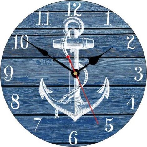 Horloge murale ancre blanche de 34 cm, silencieuse, style nautique rétro, en bois avec chiffres arabes, facile à lire, pour cuisine/salon/chambre (1/5)