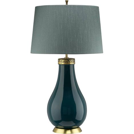 Havering Lampada da Tavolo a 1 Luce Azzurro-Turchese con Ottone Invecchiato (1/5)