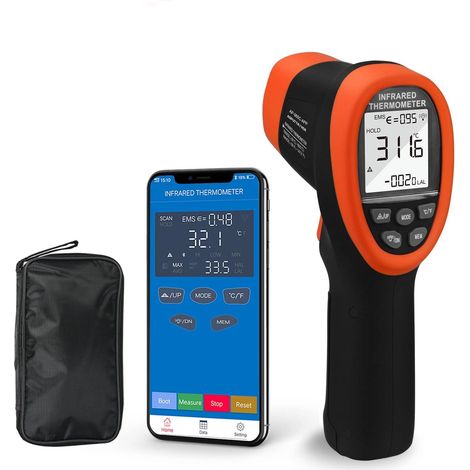 Infrarood-thermometer, AOPUTTRIVER AP-985C-APP IR Pyrometer -50 tot + 800 (-58 tot +1472°F)°C,9-punts lasercirkel infrarood thermometer temperatuurmeetinrichting, LCD Beleuchtung