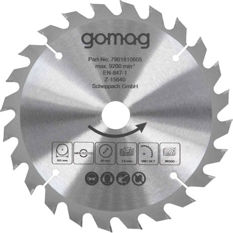 Gomag Kreissägeblatt Ø 165 x 20 x 1 x 1,6 mm Sägeblatt 24 Zähne