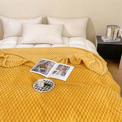 Couverture Jeté de Lit 200x150 cm – Douce pour la Peau, Plaid de Voyage, Maison – Jaune Citron multicolore COUVERTURE (1/5)