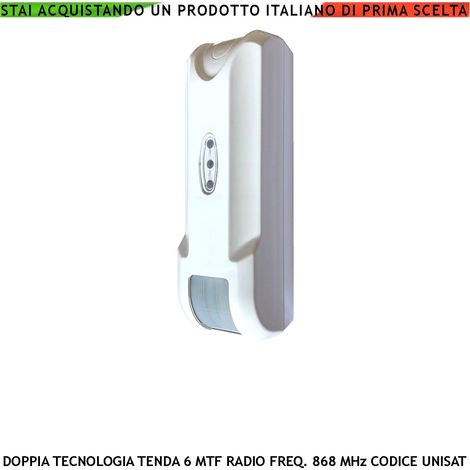 Rilevatore Doppia Tecnologia Wireless a Tenda Copertura 6 Metri Frontali Profont. 1,8 Metri Controllo look down Frequenza 868 MHz Bidirezionale Codifica UNISAT (1/4)