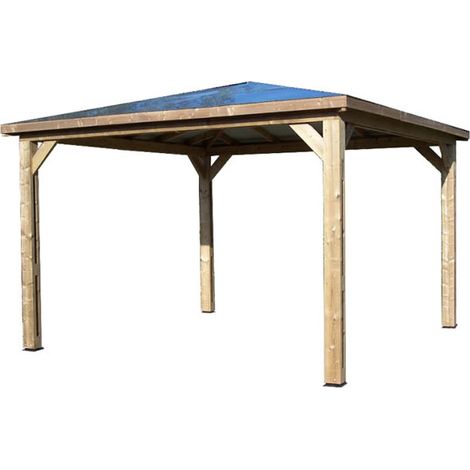 Habrita – Abri de piscine Blueterm en bois thermochauffé 3,50 x 3,50 m – Surface 12,25 m² – Toiture en panneaux ACP – Faible entretien