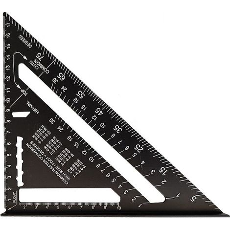 Équerre de charpentier en aluminium, noire, triangulaire 45/90 degrés, outil de mesure de haute précision pour charpentiers, couvreurs et ingénieurs. (1/5)