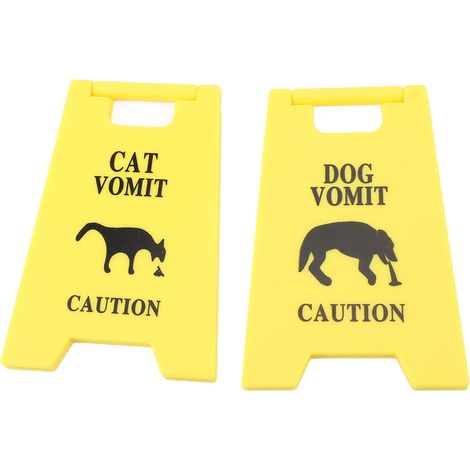 Lot de 2 Panneaux Avertissement Chat Chien qui Vomit 10 cm Signal Précaution Déco Drôle Jaune ABS pour Amateurs Animaux (1/5)