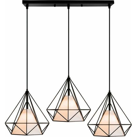 Lustre Suspension Cage forme Diamant Contemporain 25cm Noir Corde Ajustable Luminaire en Fer Industrielle Salle à Manger Bar Chambre BLOW (1/4)