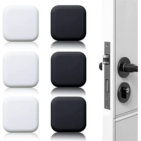 Butées de porte auto-adhésives, lot de 6, 45x45mm, blanc/noir, fixation murale, anti-collision.
