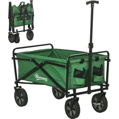 Chariot de transport pliable à roulettes - poignée télescopique - max. 40 Kg - métal noir oxford vert (1/5)