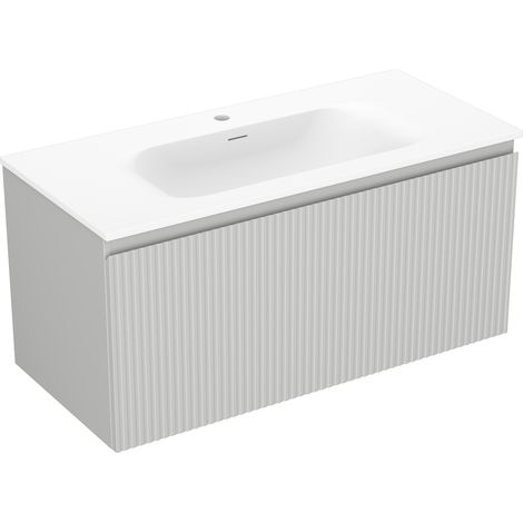 Mexen Rivel Badezimmerschrank 100 cm mit Waschbecken Vela, 1 Schublade, geriffelt, grau matt/weiß matt - 91A20-10047-1-BF62-W23