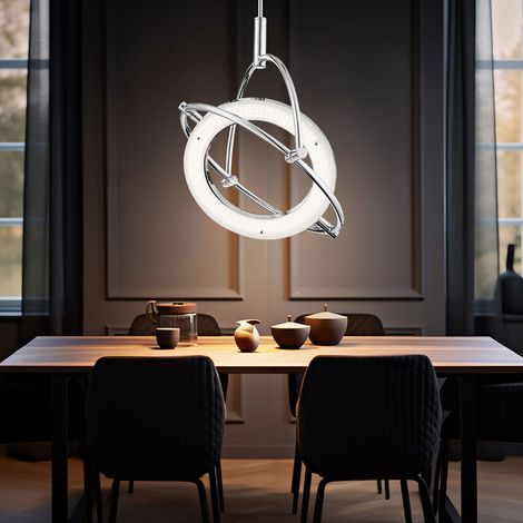 Lampada a sospensione moderna a 24 watt a LED in acrilico con anello a pendolo cromata (1/5)