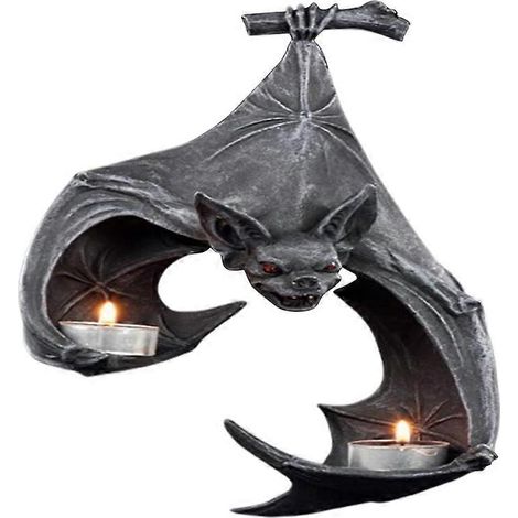 Bougeoir en résine en forme de chauve-souris pour Halloween, statue suspendue de jardin, sculpture, artisanat, porte-bougie pour Pat (1/5)