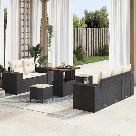 Ensemble de canapé de jardin 8 pcs Noir et Crème Poly Rattan vidaXL (1/5)