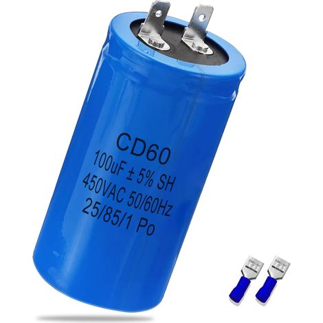 CD60 Condensateur de moteur 100 µF 450 V Condensateur 50/60 Hz Condensateur de démarrage 100 UF Condensateur de démarrage Connecteur pour moteur électrique (1/5)