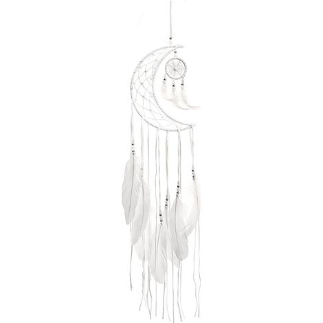 Dream Catcher - Cercle Métallique 17,7 cm - Plumes Blanches Naturelles - Décoration Murale Chambre Salon Balcon - Idée Cadeau Mariage Fête - 1 Pièce (1/5)